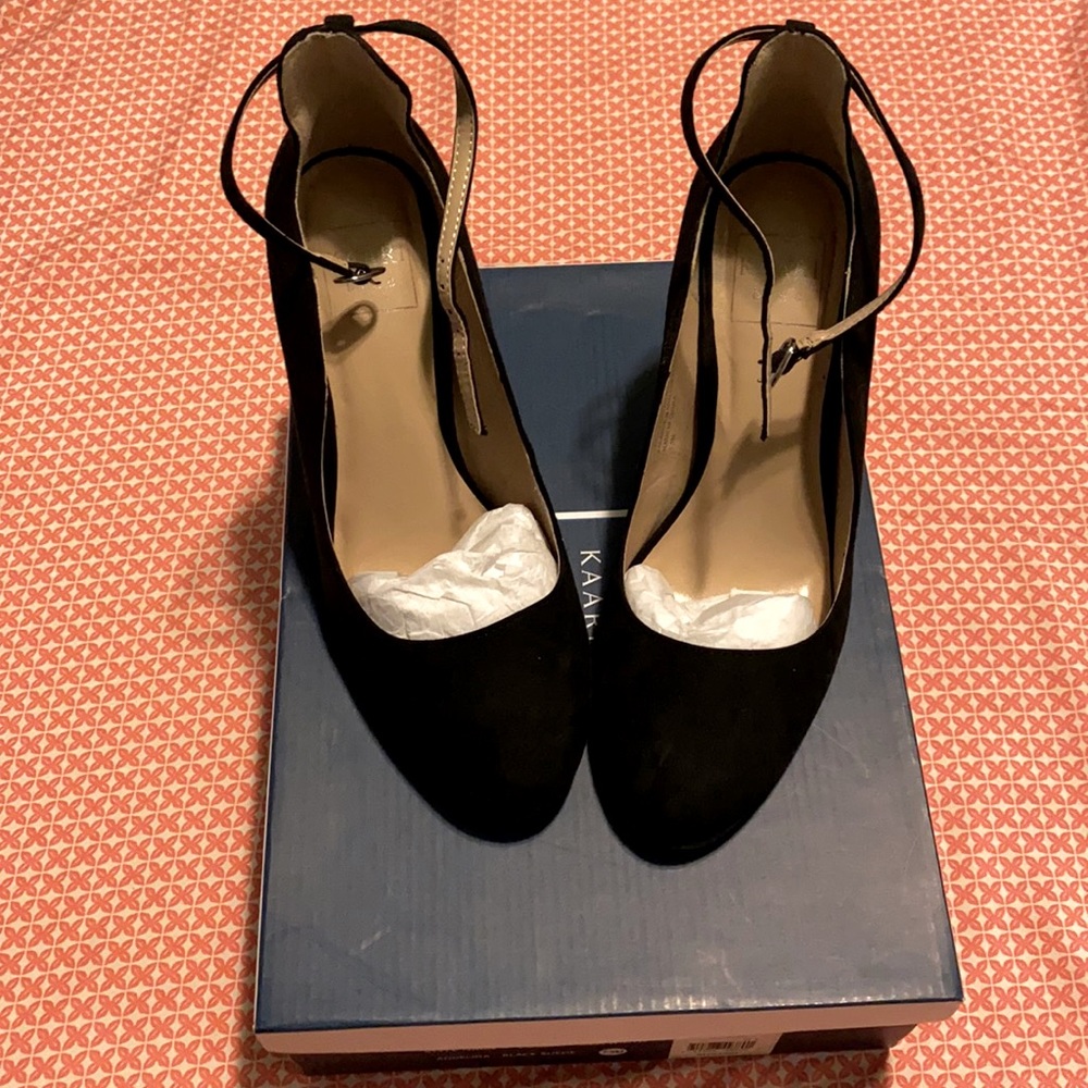 Black suede block heels